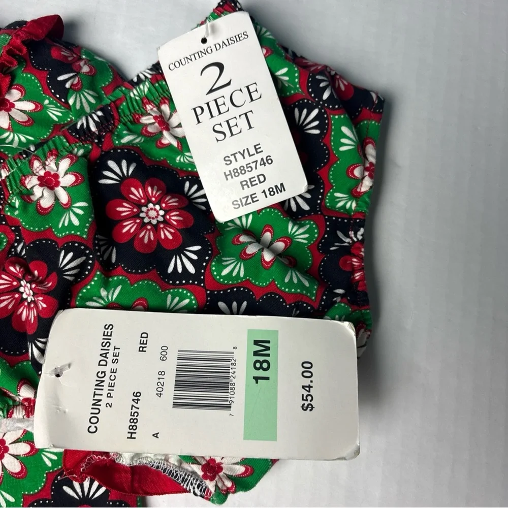 Counting Daisies Baby Girl 18 Months Outfit Dress Bloomer Red Green Black New